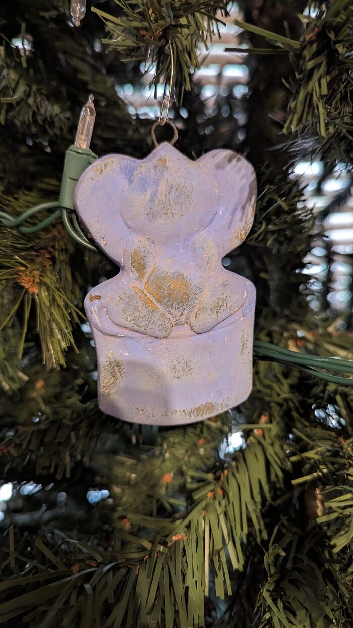 An Ornament My Dad Made Back In '83 When He Was A Kid. Apparently It's Supposed To Be Snoopy