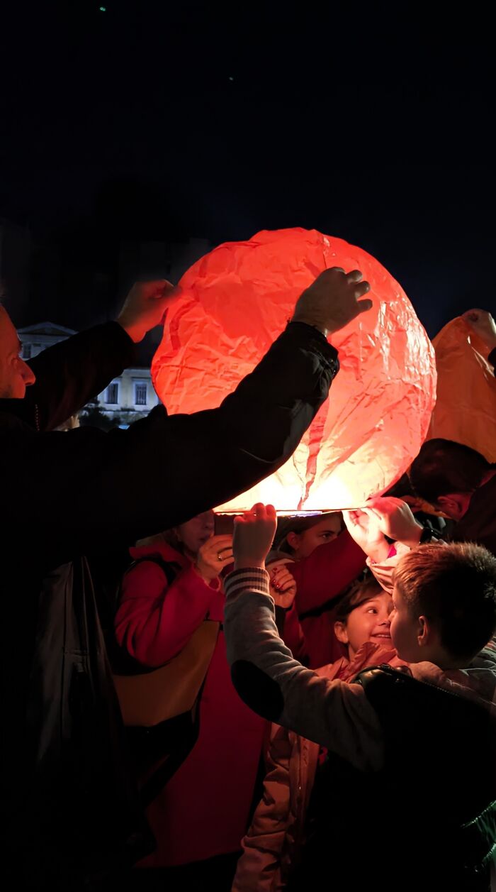 Release Sky Lanterns On Christmas Eve, Greece