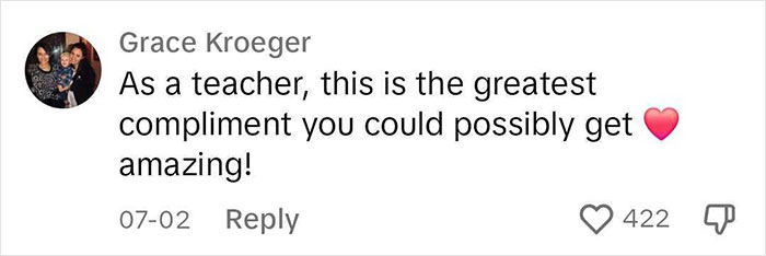 Comment expressing how meaningful teachers' handwritten notes are, seen as the greatest compliment. Comment expressing how meaningful teachers' handwritten notes are, seen as the greatest compliment.