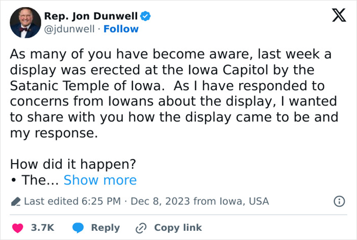 “Sick And Disgusting”: People React To Satanic Altar Put Up At Iowa State Capitol “Sick And Disgusting”: People React To Satanic Altar Put Up At Iowa State Capitol