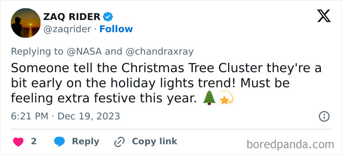 NASA Finds Cluster Of Young Stars That Looks Exactly Like A “Cosmic Christmas Tree” NASA Finds Cluster Of Young Stars That Looks Exactly Like A “Cosmic Christmas Tree”