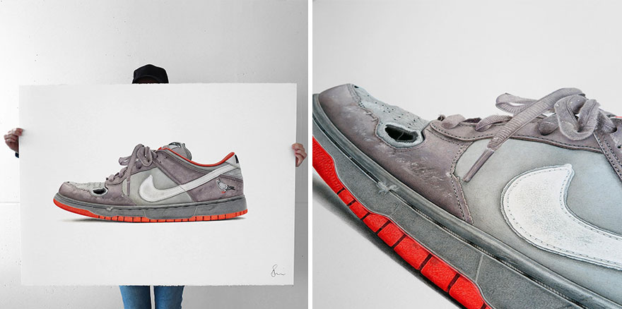 Artist Makes Incredibly Realistic Drawings Of Iconic Sneakers Using Pencil And Paper