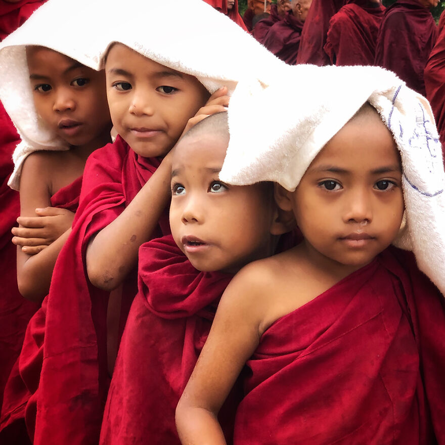 Novice Monks In Bagan, Myanmar By Penni James