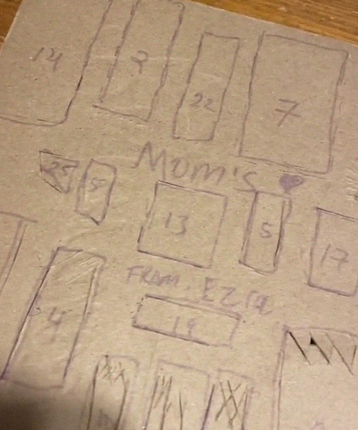 10-Year-Old Boy Makes His Mom Lovely Advent Calendar Out Of An Old Pizza Box