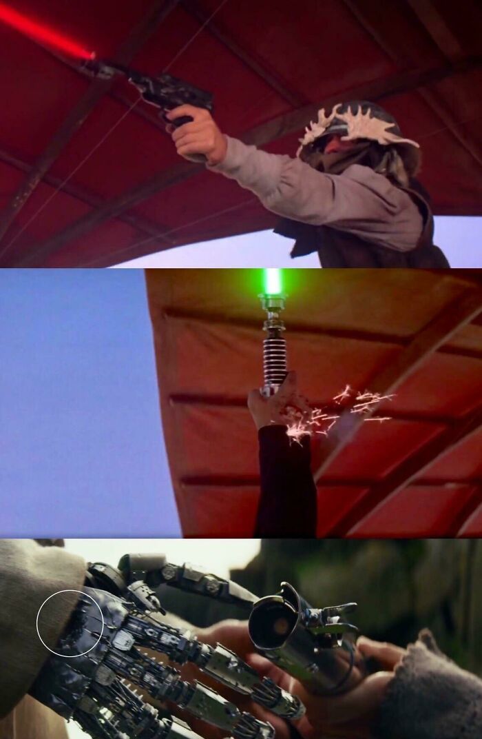In Return Of The Jedi (1983) The Shot That Luke’s Robotic Hand Received Is Still There In The Last Jedi (2017)
