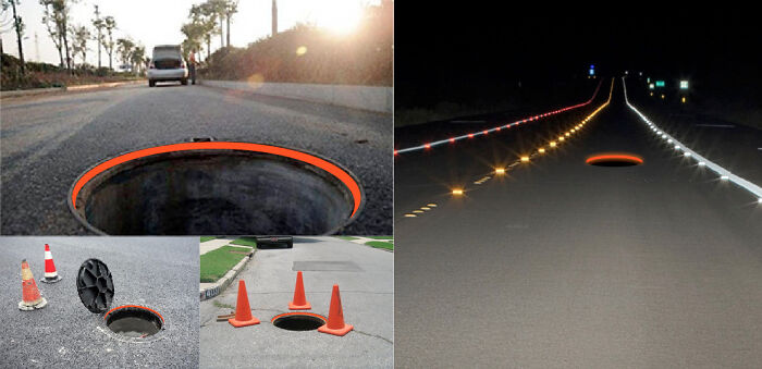 Add Reflective Stripe To The Inner Side Of Manhole Ring, So If/When Cover Is Removed The Hole Is Visible For Drivers At Night — Is It Already A Thing? I Can't Find