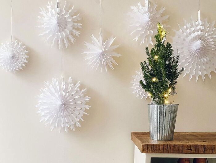 Paper snowflakes decoration on wall