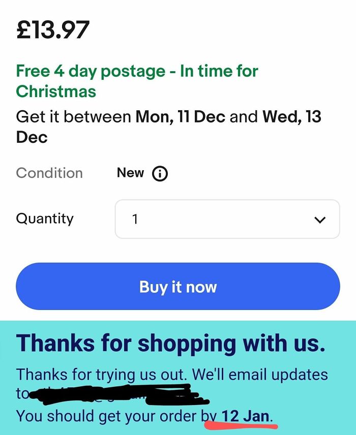 eBay Promises That The Item Can Be Delivered Before Christmas, But When I Finish Checkout, It Says Different 