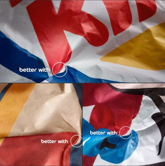 Pepsi Took Wrappers / Bags From Fast Food Chains That Serve Coke And Found A Place On The Bag Where They Could Basically Get Their Logo (Since They All Use Red White And Blue Somewhere)