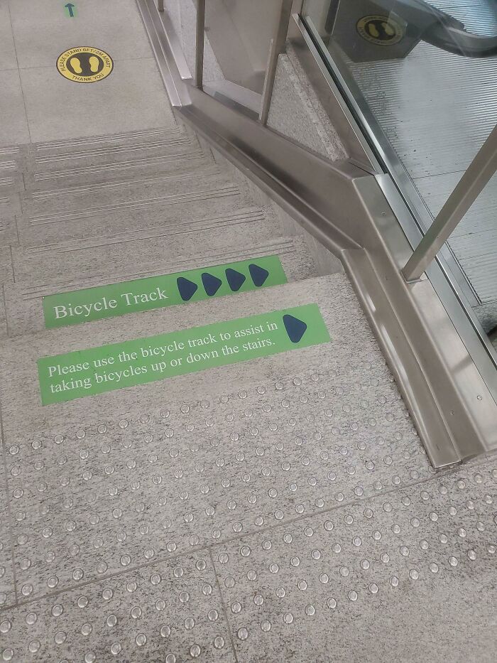 This Track To Help People Bring Their Bikes Up Or Down Stairs
