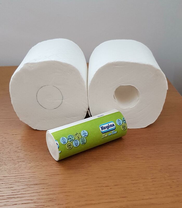 This Toilet Paper With A Mini Roll Of Toilet Paper Inside Instead Of An Hollow Cardboard Roll!