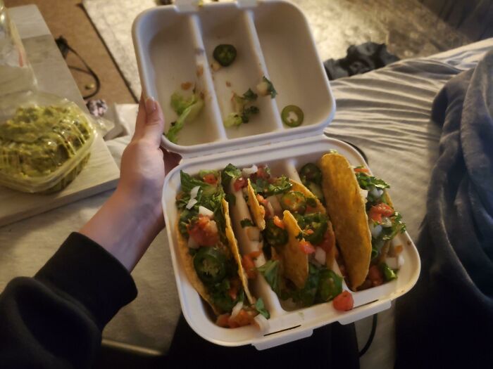My 3 Tacos Came In A Container That Was Made To Hold 3 Tacos Upright 🌮