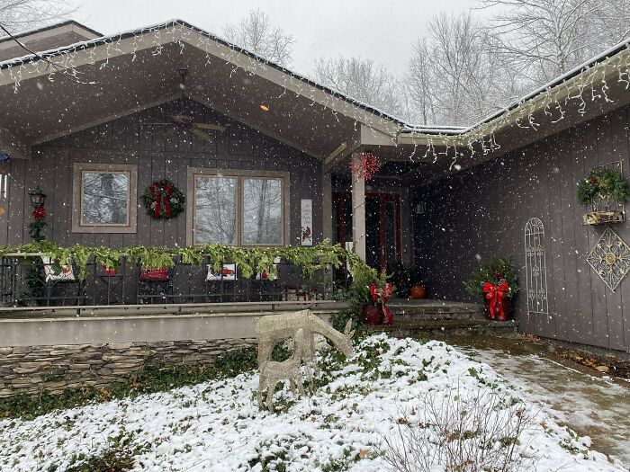 Finished The Outside Christmas Decorations Just In Time For Snow