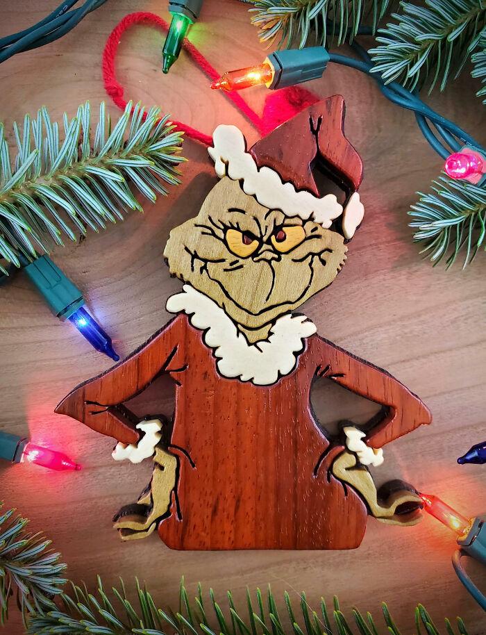 Handmade Wooden Grinch Ornament - No Stain Or Paint