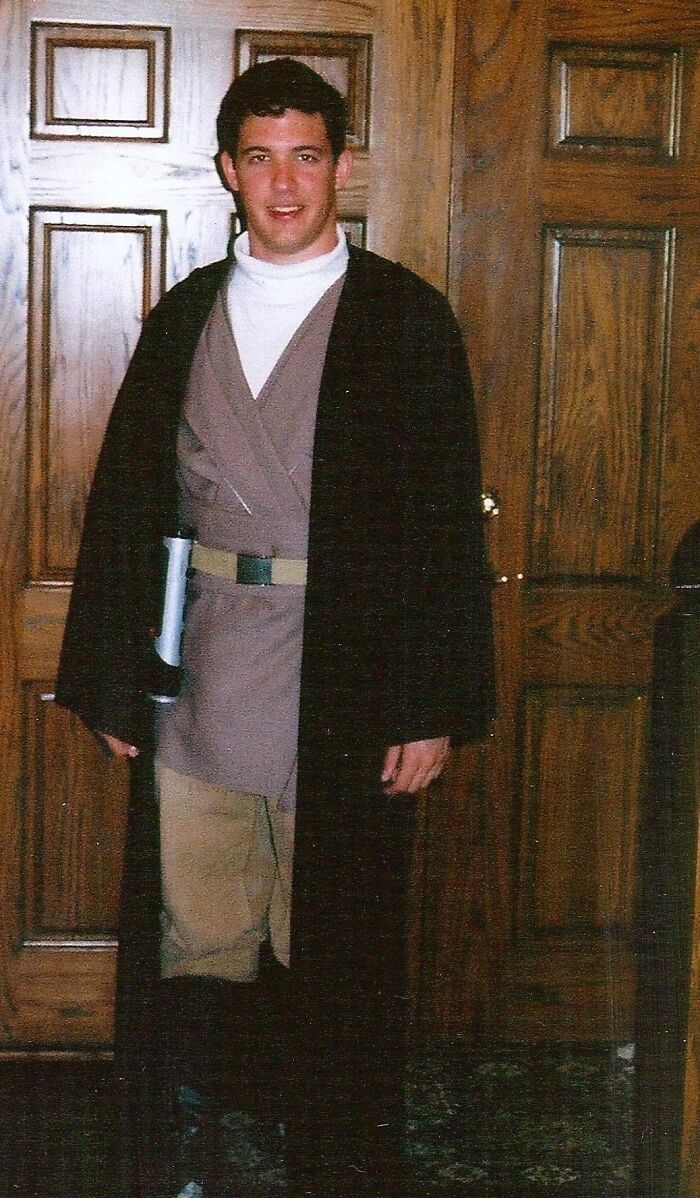 In Celebration Of Star Wars Day, A Picture Of Me Dressing Up As A Jedi For No Apparent Reason. 2002. Not Halloween. Not For A Showing Of Aotc, Just Wearing It To School Because I Thought It Was Cool