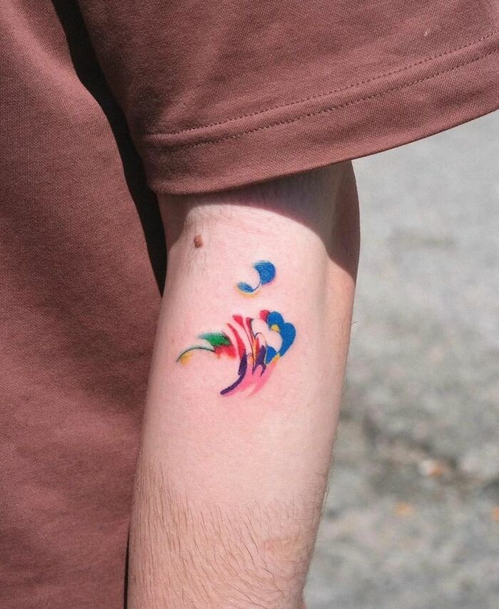 Colorful Abstract hand Tattoo 