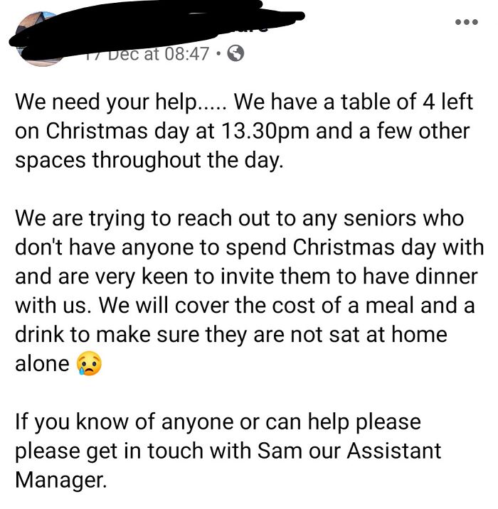 Pub, Who Usually Would Charge £66.95 Per Person For Christmas Dinner, Is Offering Their Last Spaces For Free To Lonely Elderly People