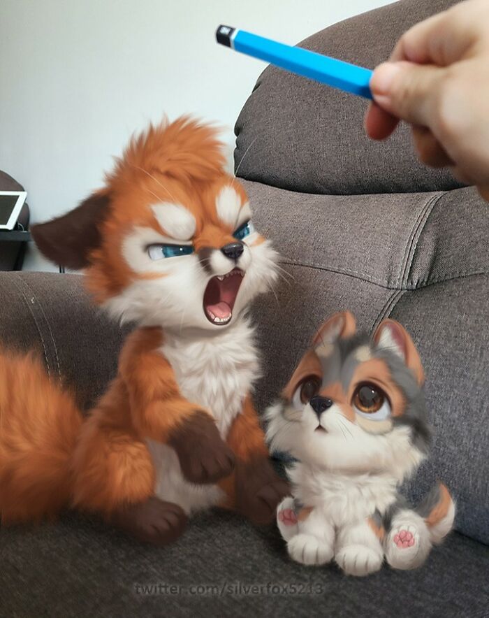 Digital Furry Animal In Real-Life Situation