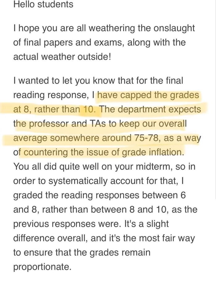 Class Did “Too” Well On The Midterm So The Professor Is Capping Everyone’s Grades For The Final As A Result