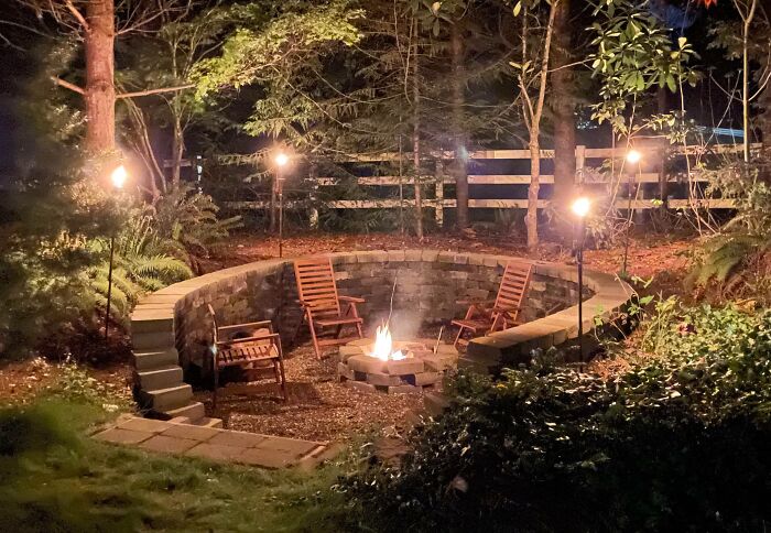 Cozy Conversation Pit in a backyard 