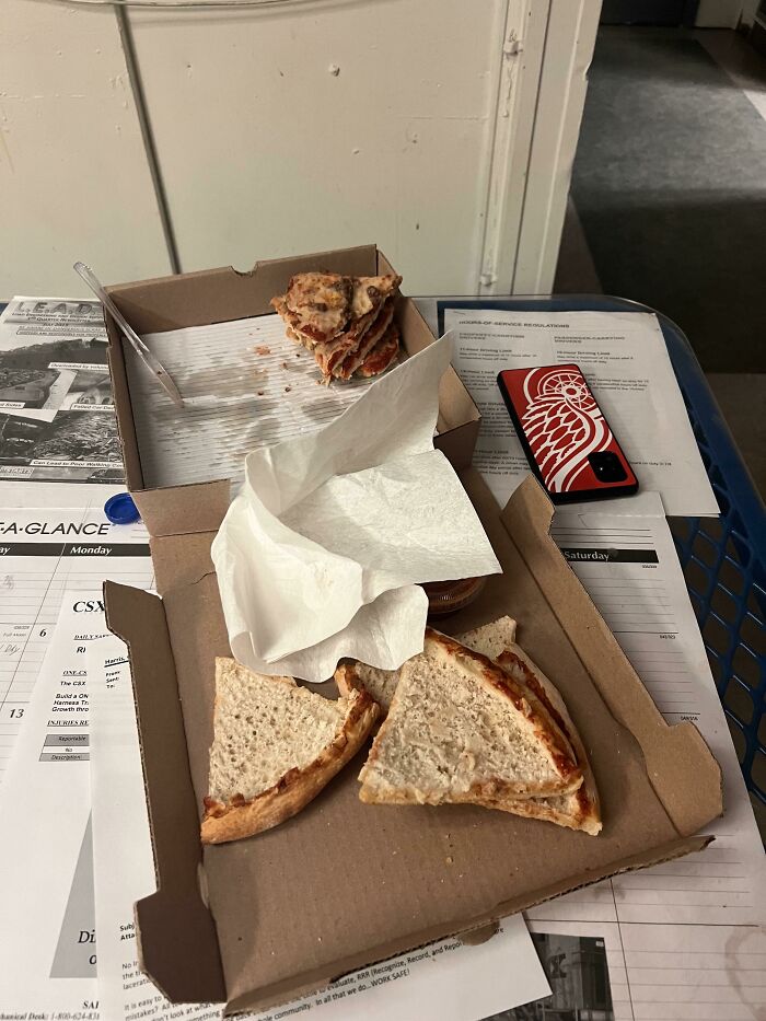 How My Coworker Eats His Pizza