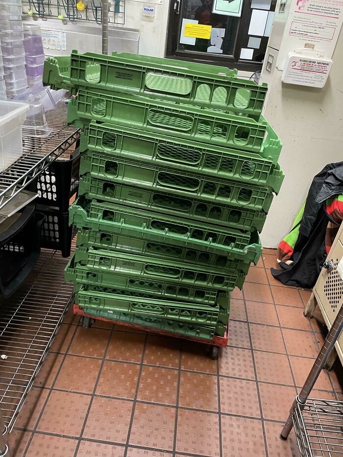 Coworkers Wont Stack These, And I Have To Restack Them Every Morning