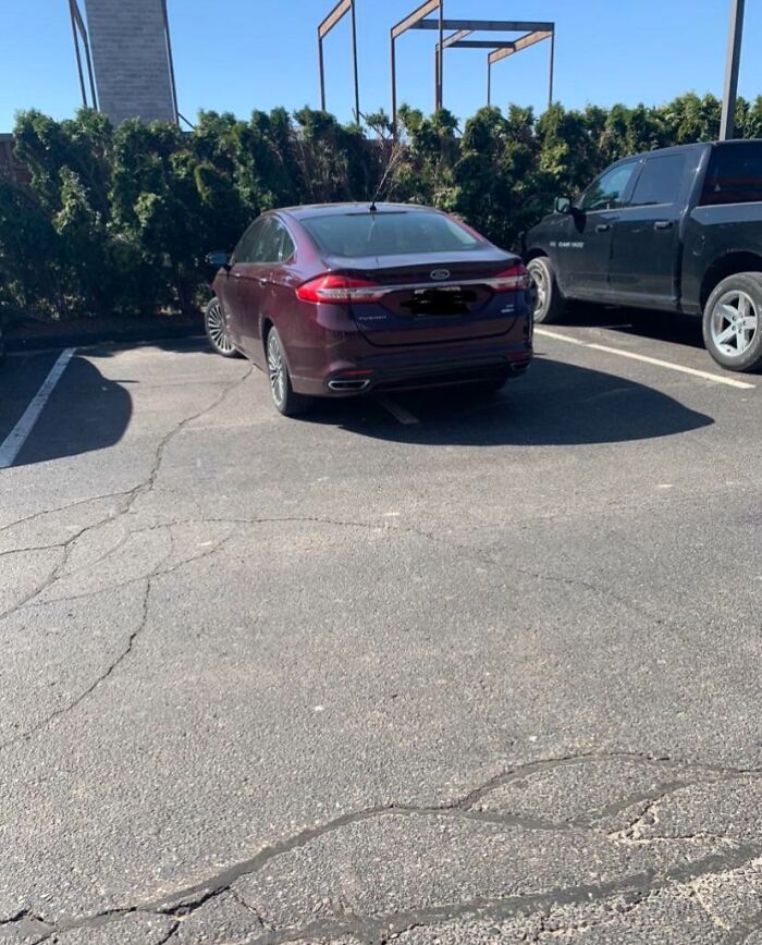 Guy At My Office Complex Parks Like This Every Single Day. The Lot Is Always Full Each Day As Well. He Doesn’t Have A Handicap License Plate Or Tag On His Mirror