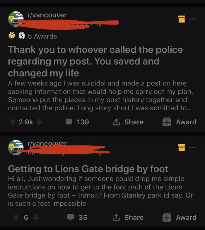 Redditor Posts In Local Subreddit Asking For Directions To A Bridge. Other Members Put 2 And 2 Together And Call The Police, Saving Their Life