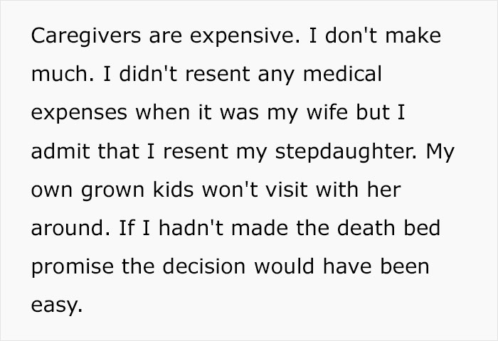 “AITA For Breaking My Deathbed Promise To My Wife To Take Care Of Her Down's Syndrome Daughter?” “AITA For Breaking My Deathbed Promise To My Wife To Take Care Of Her Down's Syndrome Daughter?”