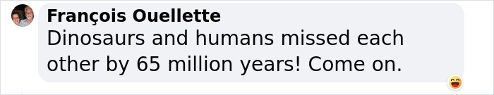 Comment on dinosaurs and human longevity, text in a chat bubble. Comment on dinosaurs and human longevity, text in a chat bubble.