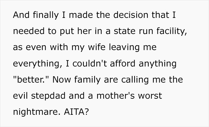 “AITA For Breaking My Deathbed Promise To My Wife To Take Care Of Her Down's Syndrome Daughter?” “AITA For Breaking My Deathbed Promise To My Wife To Take Care Of Her Down's Syndrome Daughter?”