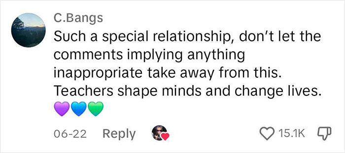 Comment about teachers' meaningful notes and their impact, highlighting a special relationship between students and teachers. Comment about teachers' meaningful notes and their impact, highlighting a special relationship between students and teachers.