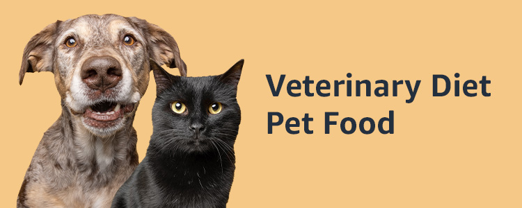 Brown dog and black cat next to "Veterinary Diet Pet Food" text on a beige background. Brown dog and black cat next to "Veterinary Diet Pet Food" text on a beige background.