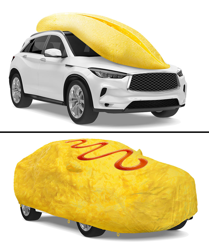 I Made The Car Cover Into An Omelet Rice. The Act Of Putting On A Cover Becomes Fun