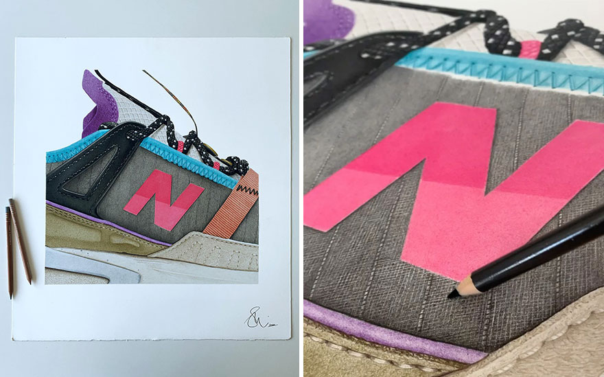 Artist Makes Incredibly Realistic Drawings Of Iconic Sneakers Using Pencil And Paper