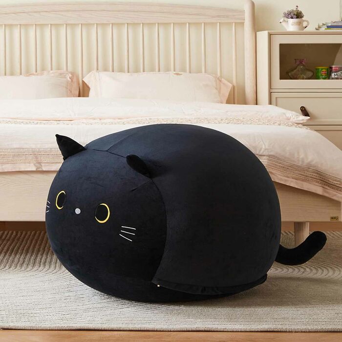 Black round cat - stuffed animal storage - bean bag chair