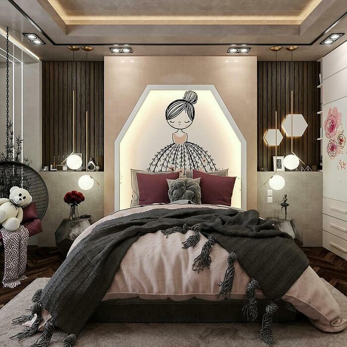 This Adorable Girl's Bedroom Design In A Dark Color Pallet