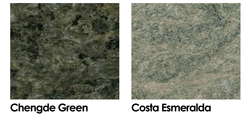 A collage of Chengde green and Costa Esmeralda green granite