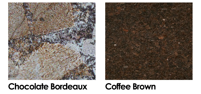 A collage of Chocolate Bordeaux and Coffee Brown granite