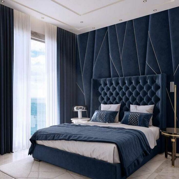 Elegant Bedroom. Decor With Blue Color Which Is An Awesome Combination