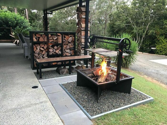 Modern BBQ grill in a clean backyard 