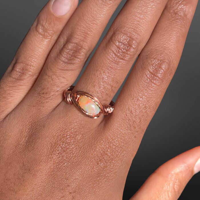 Aaa+ Opal Ring In Non Tarnish Copper Wire