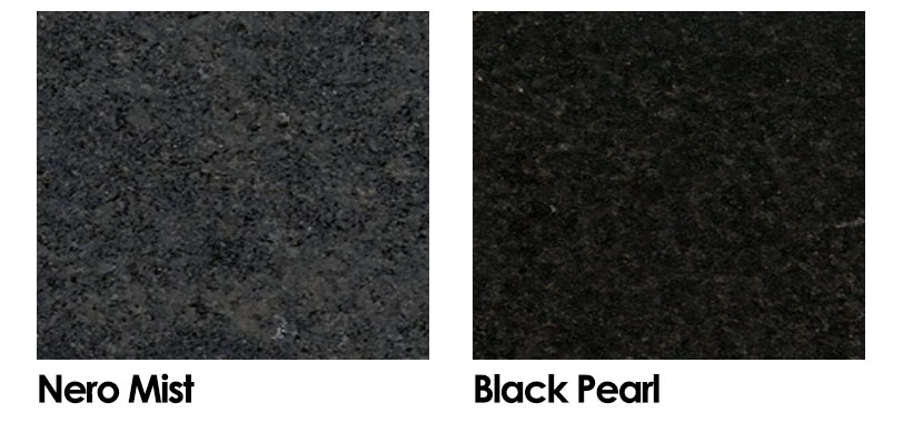 A collage of Nero Mist and Black Pearl granite.