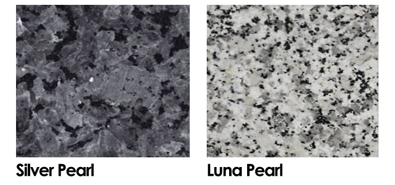 A collage of Silver pearl and Luna pearl granite