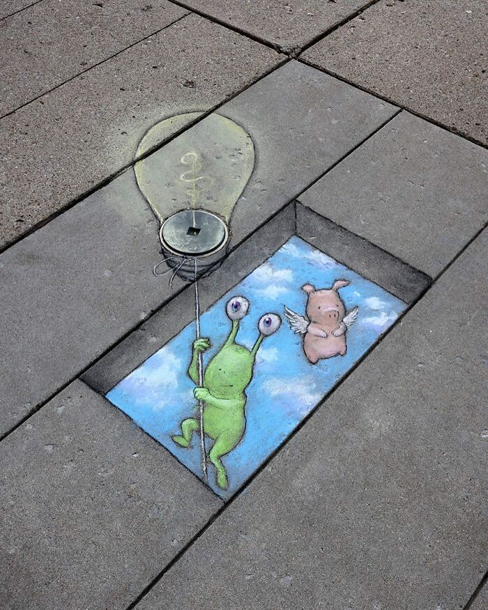 The Ephemeral Art Of Chalk. David Zinn Extracts Life From The Streets And Walls (New Pics)