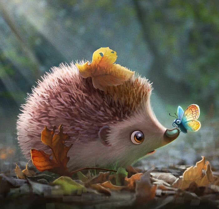 Illustration Of A Hedgehog With A Butterfly