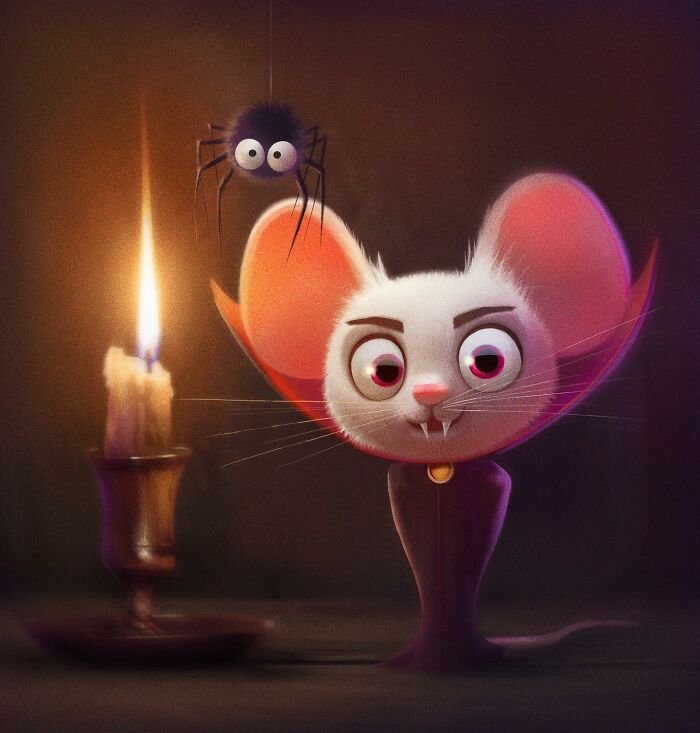 Illustration Of A Vampire Mouse And A Spider