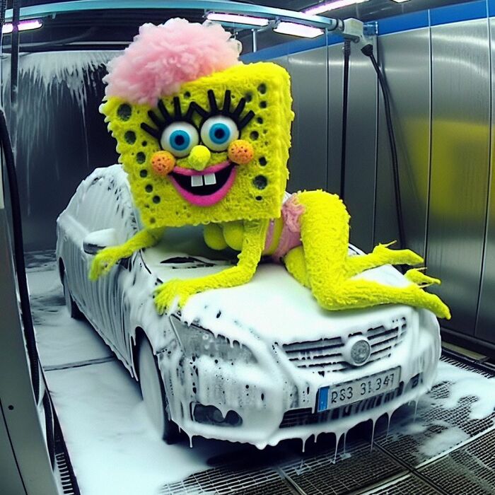 Bob Esponja consigue trabajo en el lavadero de coches