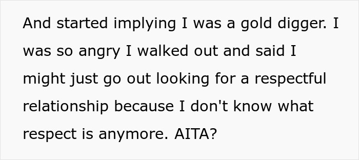 Text snippet expressing anger over being called a gold digger after a 30-year relationship with four kids and a proposal plan. Text snippet expressing anger over being called a gold digger after a 30-year relationship with four kids and a proposal plan.