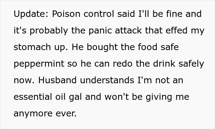 Husband Uses Essential Oil Instead Of Actual Peppermint In Wife’s Gift, She Has A Panic Attack Husband Uses Essential Oil Instead Of Actual Peppermint In Wife’s Gift, She Has A Panic Attack